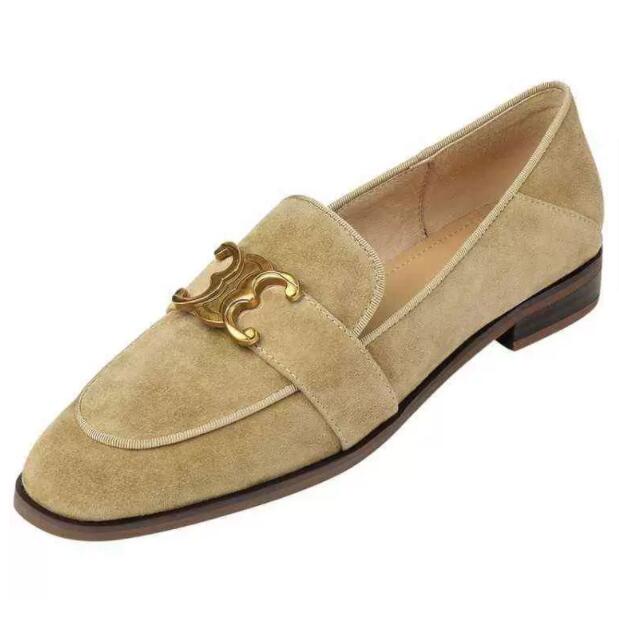 College style sheep jingpi Lefu shoes 2022 autumn new deep mouth metal buckle four seasons single shoes leisure flat bottomed women's shoes