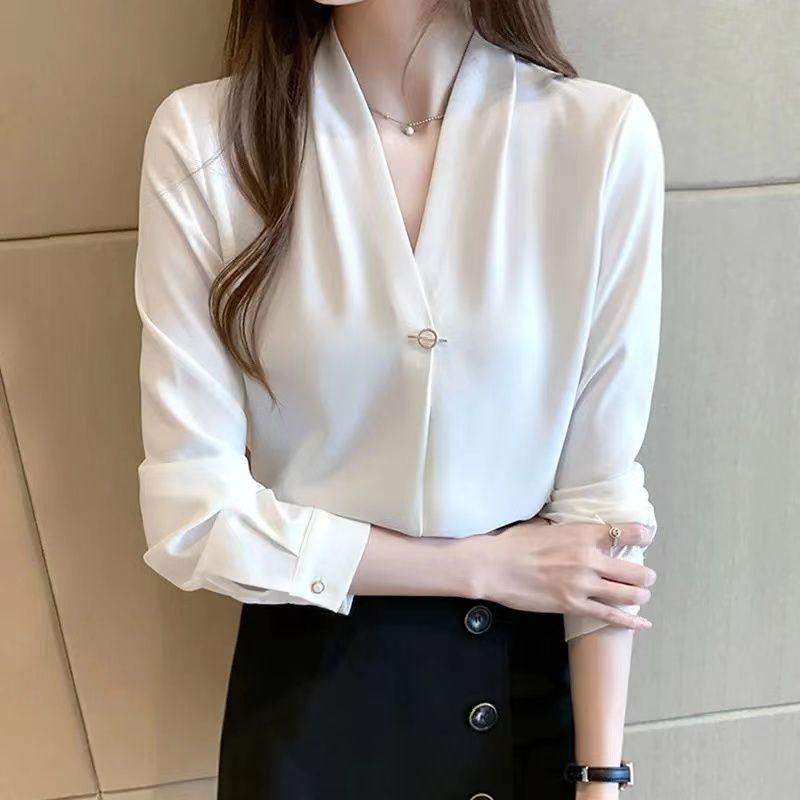 Women's Blouses & Shirts Feminine Blouse Commuter Office Lady Long Sleeve V-neck Elegant White Shirt Spring Autumn Casual Solid Color Tops W
Women's Blouses & Shirts Feminine Blouse Commuter Office Lady Long Sleeve V-neck Elegant White Shirt Spring Autumn Casual Solid Color Tops W