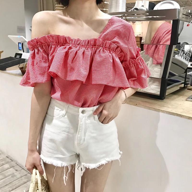 Women's Blouses & Shirts One Shoulder Summer Women Tops 2022 Fashion Casual Plaid Ruffles Blouse Korean V-Neck Short Sleeve Backless Blusa, Black
Women's Blouses & Shirts One Shoulder Summer Women Tops 2022 Fashion Casual Plaid Ruffles Blouse Korean V-Neck Short Sleeve Backless Blusa, Black
