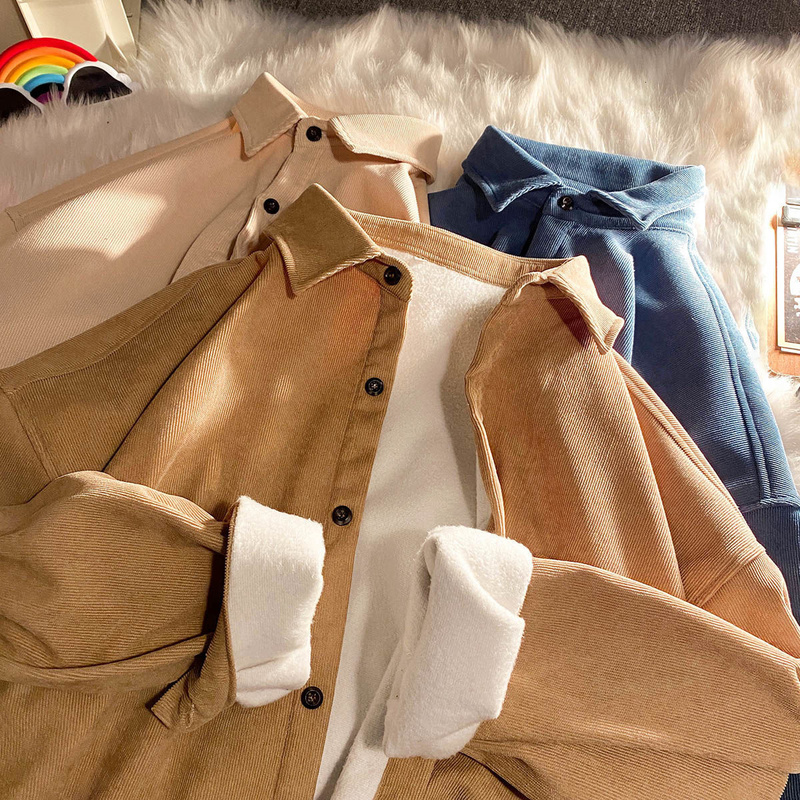 Privathinker Corduroy Fleece Thicken Mens Autumn Winter Shirts Loose Warm Long Sleeve Casual Blouse Fashion Male Cardigan 220322