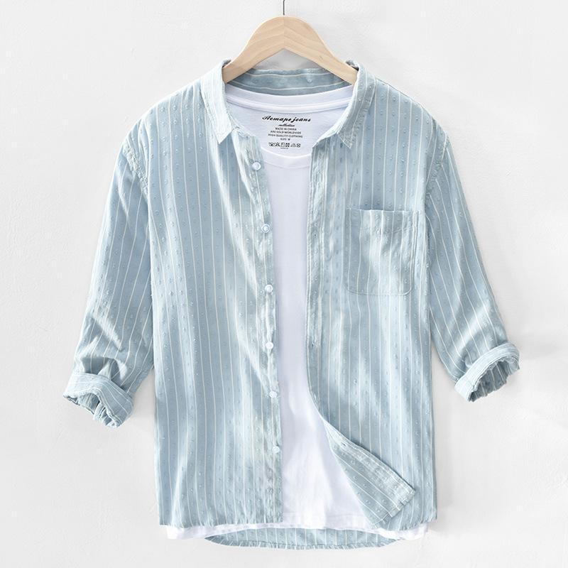 Autumn Men 3/4Sleeve Shirt Striped Turn-down Collar Classic All-Match Male Casual 100%Cotton Tops Clothes Y3449 Men's Shirts, Blue
Autumn Men 3/4Sleeve Shirt Striped Turn-down Collar Classic All-Match Male Casual 100%Cotton Tops Clothes Y3449 Men's Shirts, Blue