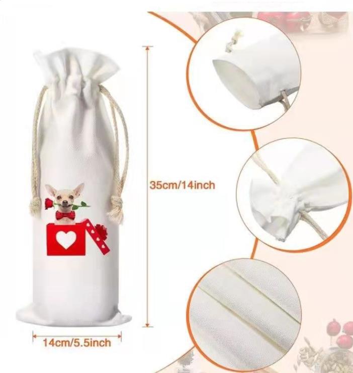 14x5.5inch Christmas Decorations Sublimation Blank Wine Bottle Bags with Drawstrings Reusable gift bag Bulk for Halloween Christmas DIY Wedding Party 