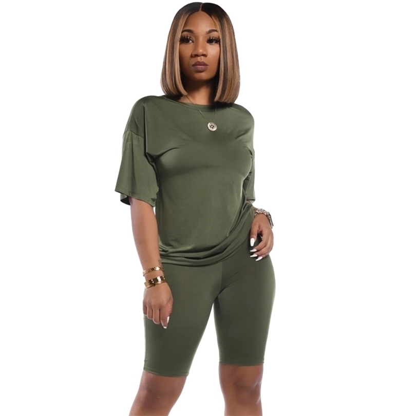 Plus Size Short Two Piece Set Tracksuit Women Top and Biker Shorts Set Sweat Suits Casual 2 Piece Outfits Summer Matching Sets T200603