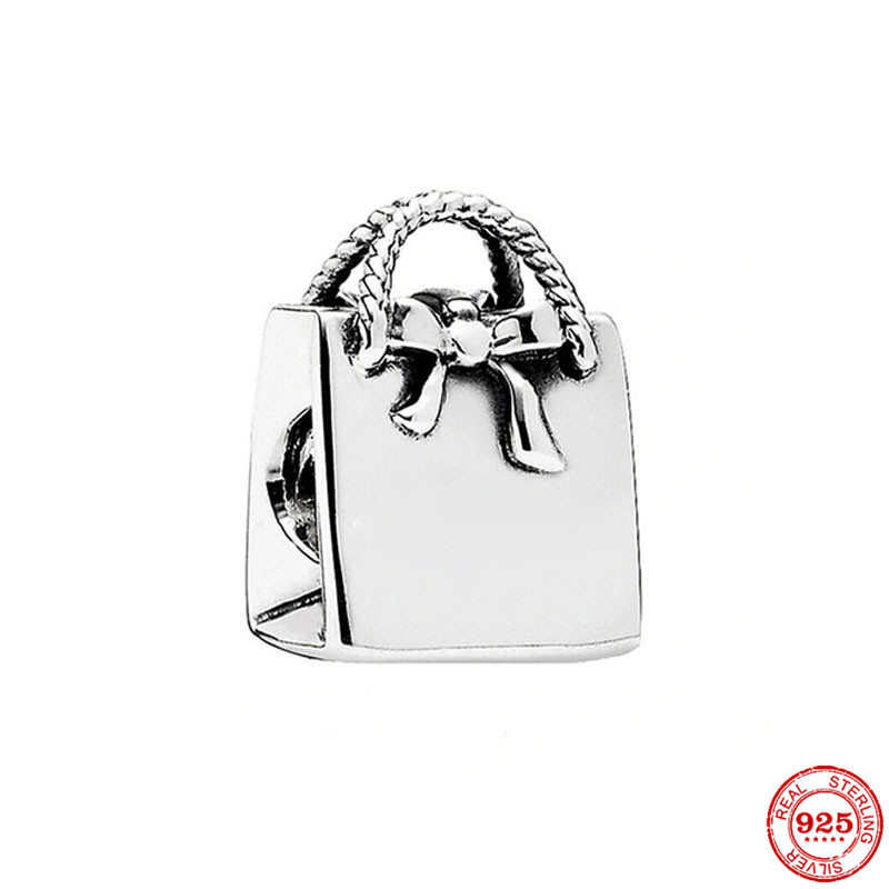 925 Silver Charm Beads Dangle Pink Travel Bag Suitcase Handbag Backpack Bead Fit Charms Bracelet DIY Jewelry Accessories