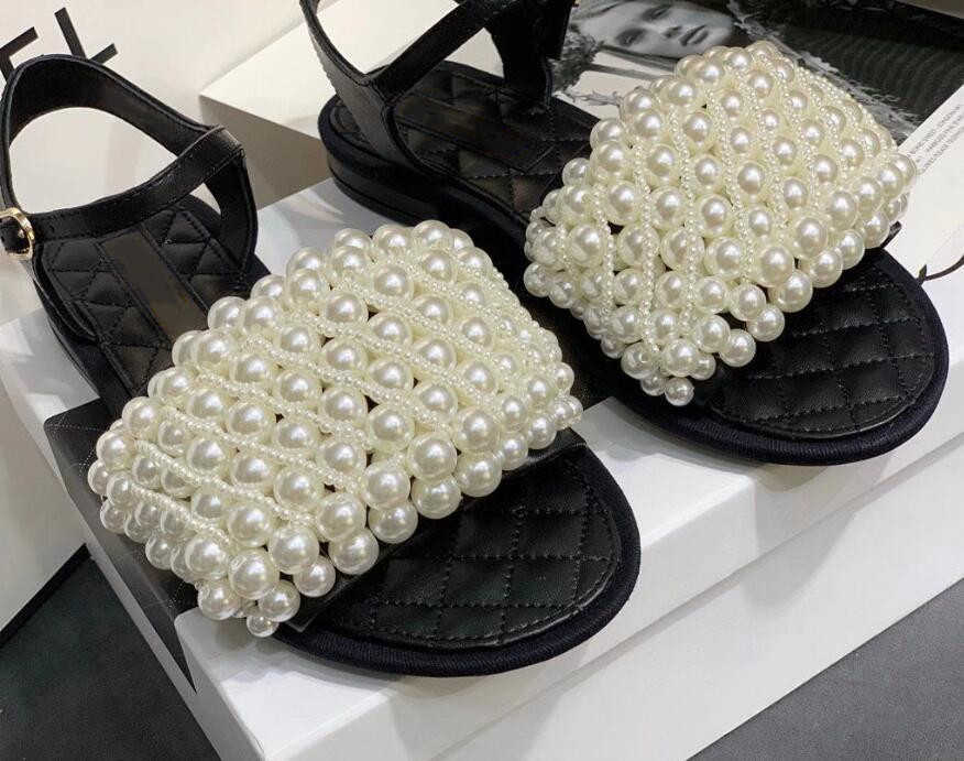 Summer new style leather outer wear pearl chain beach shoes casual flat sandals