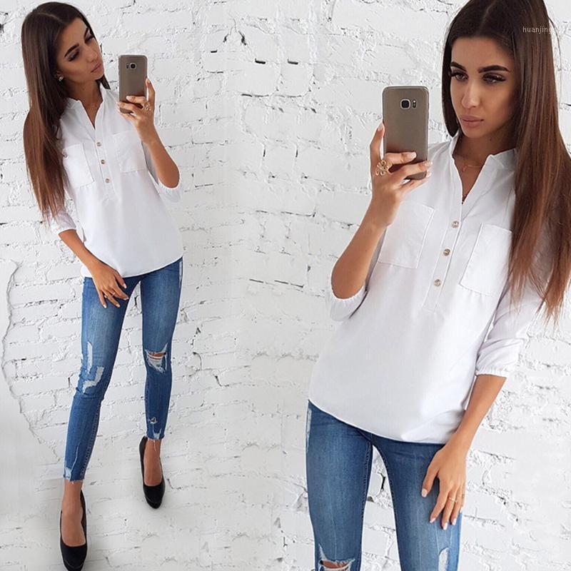 Casual Pocket Women Shirts Vintage Button Office Slim Tops And Blouse Solid V Neck Three Quarter Tunic Ladies Blouses Women, Black
Casual Pocket Women Shirts Vintage Button Office Slim Tops And Blouse Solid V Neck Three Quarter Tunic Ladies Blouses Women, Black