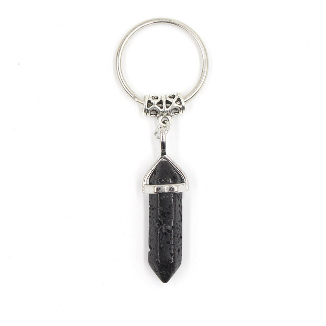 Black Lava Stone hexagonal prism key rings Keychains Car Decor key chain Keyholder for Women Men