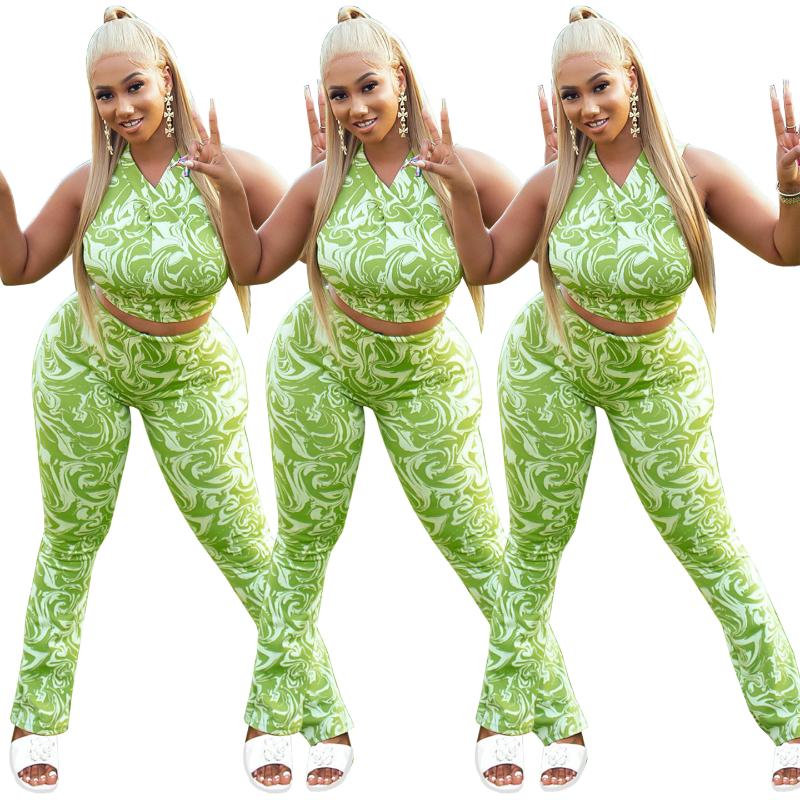 Women' Two Piece Pants Streetwear Aesthetic Print Women' V-neck Sleeveless Crop Top And Straight Party Night Club Birthday OutfitsWome, Green
Women' Two Piece Pants Streetwear Aesthetic Print Women' V-neck Sleeveless Crop Top And Straight Party Night Club Birthday OutfitsWome, Green