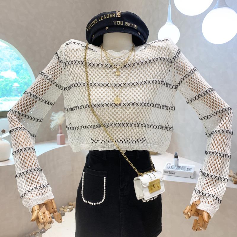 Women's Sweaters Summer Korean Hollow Out Stripe Design Reduces Age And Shows Thin Long Sleeve Loose Pullover Knitted Sunscreen ShirtWomen's, Green
Women's Sweaters Summer Korean Hollow Out Stripe Design Reduces Age And Shows Thin Long Sleeve Loose Pullover Knitted Sunscreen ShirtWomen's, Green