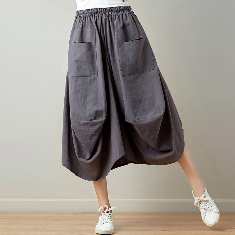 Johnature Summer Skirts Casual Plaid Bud Pockets Multicolor Pleated Knee-length Natural Comfortable Women 220322
