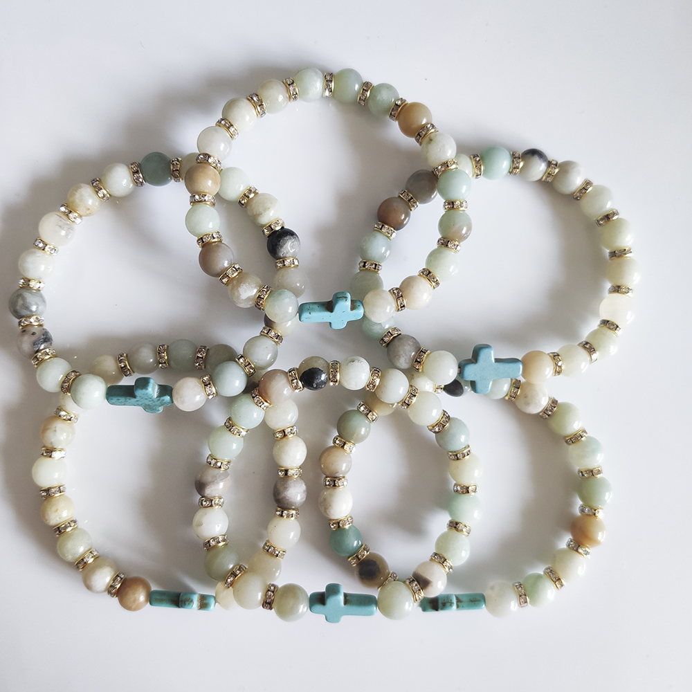 Natural Stone 8mm Amazon Reiki Healing Chakra Bracelets Cross Charms Bracelrt For Women Jewelry Gift