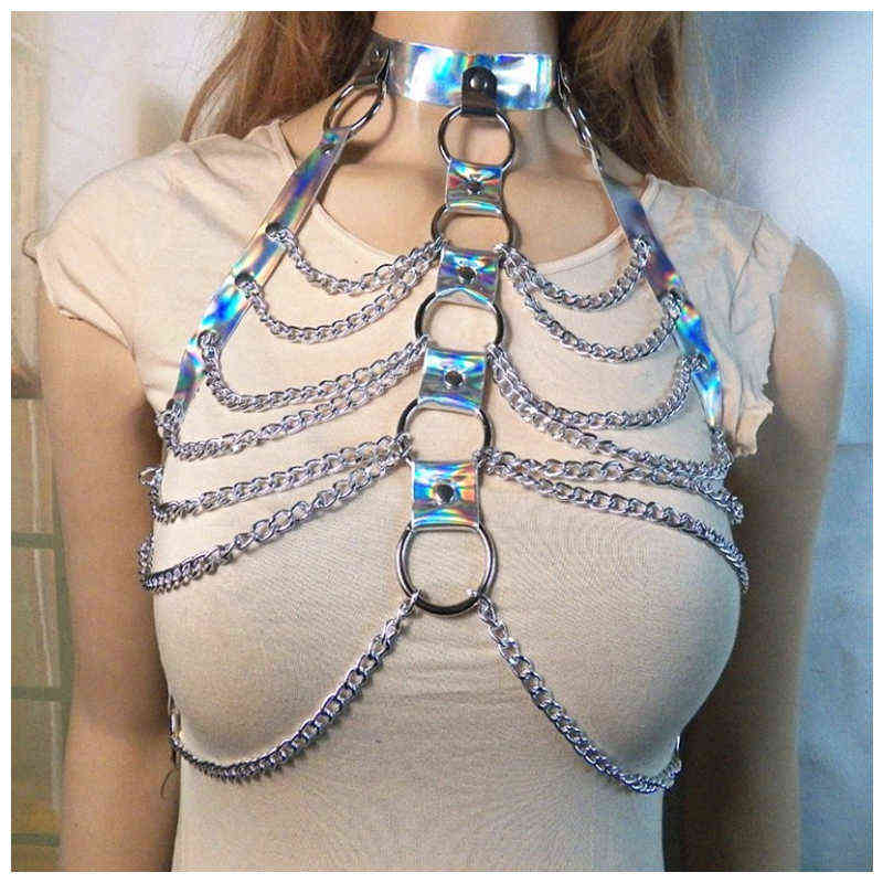 Women Halter Color Body Harness Bondage Party Chain Belts Halloween Costume Clubwear Holographic Belt Gothic High Street Tops Y220419, Black
Women Halter Color Body Harness Bondage Party Chain Belts Halloween Costume Clubwear Holographic Belt Gothic High Street Tops Y220419, Black