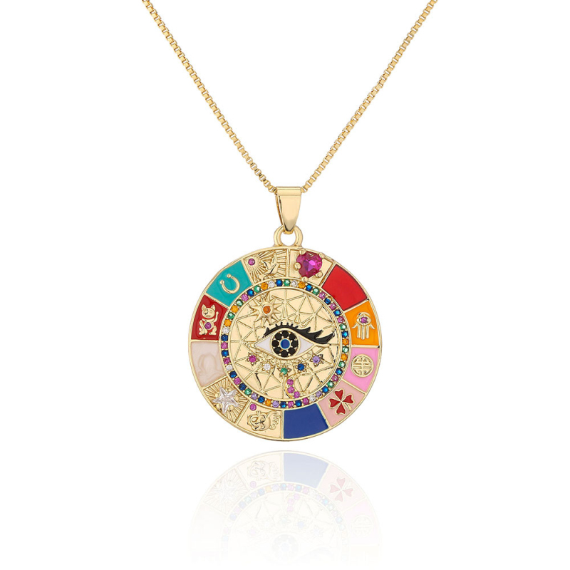 New Arrival Rainbow Color Enameled Evil Eye Pendant Necklace for Gift