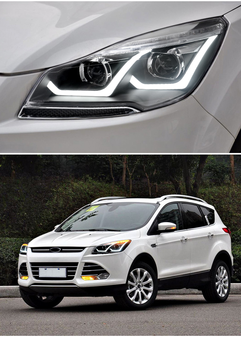 Full LED Headlights For Ford Kuga Escape 2013-16 Head Light High Beam Angel Eye Daytime Running Lights Xenon Bulb Turn Signal Lamp