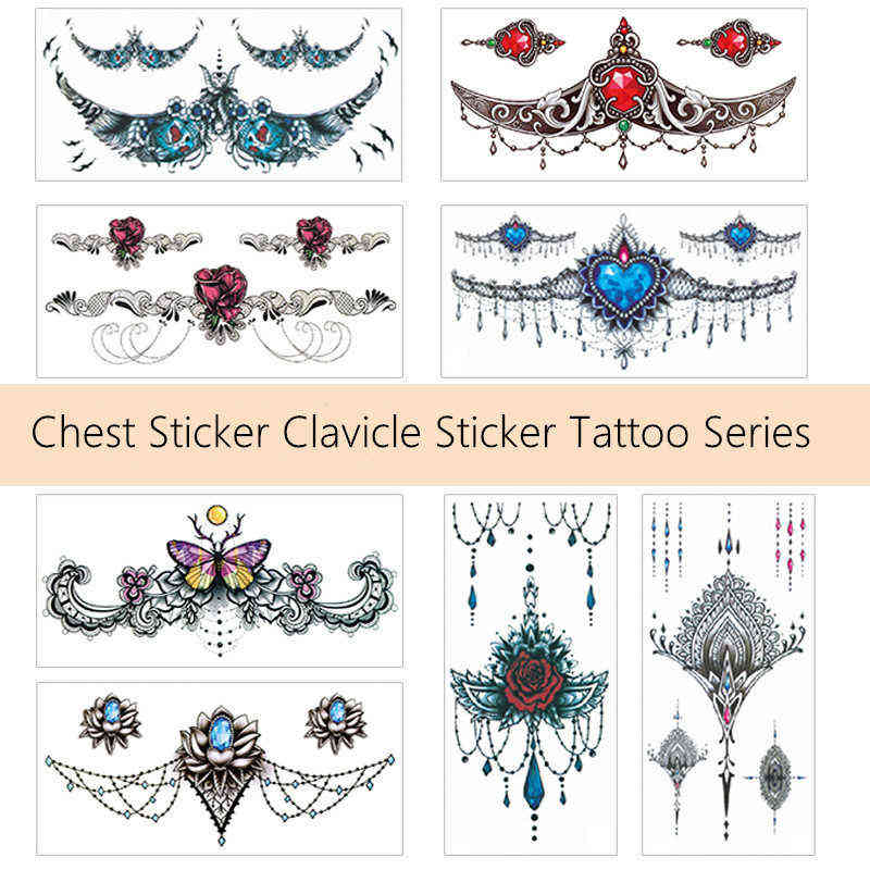 NXY Temporary Tattoo Sexy Woman Fashion Chest Stickers Waist Clavicle Scar Waterproof 0330
