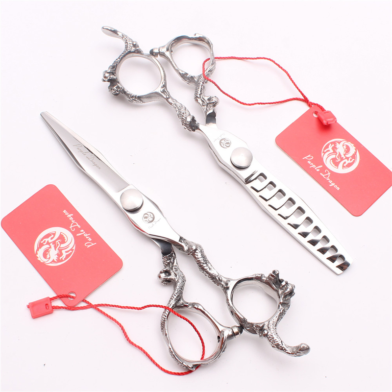 Z9006 6" Japan 440C Purple Dragon Professional Sharp Edge Human Hair Scissors Hairdressing Cutting Shears Thinning Set 220317