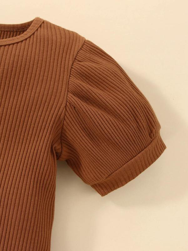 Toddler Girls Puff Sleeve Tee & Plaid Buckled Pleated Skirt SHE