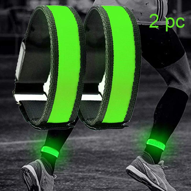 

Elbow & Knee Pads 2Pc Cycling Reflective Strips Warning Armband Reflector Wristband Bicycle Bind Strap Pants Hand Leg Sport Tape Bike Safety, Green
