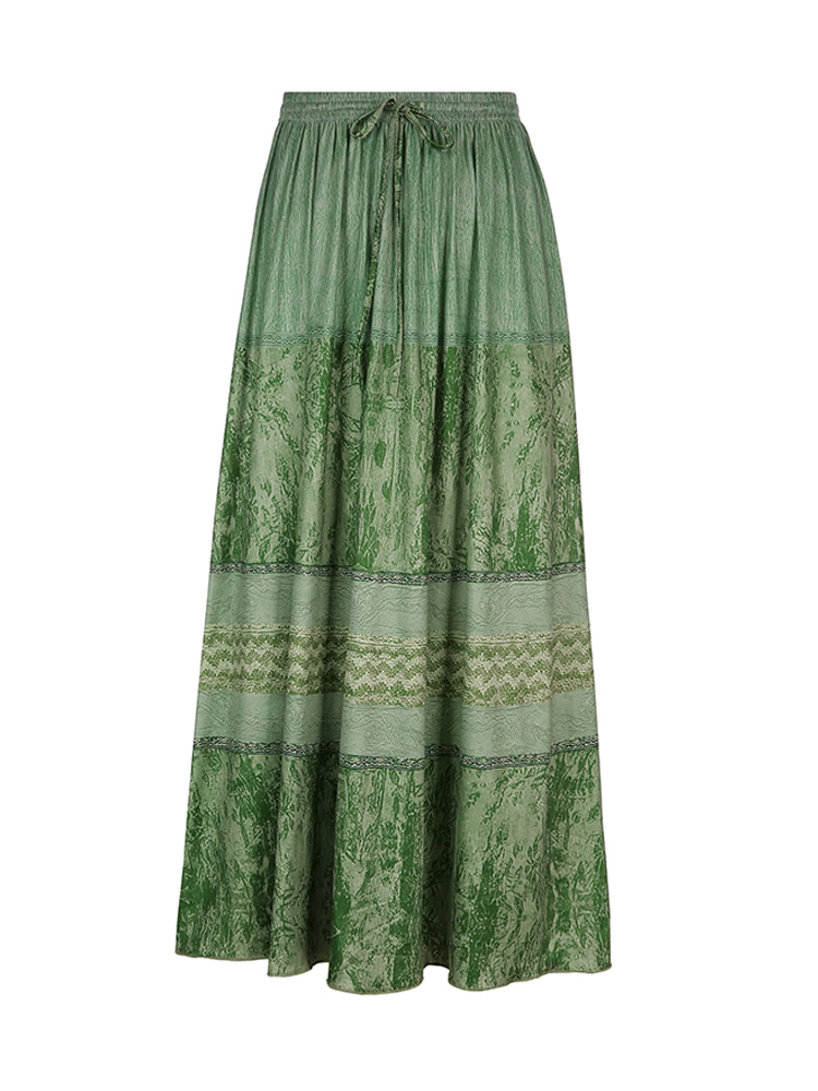 HEYounGIRL Vintage Green Women Long Skirt Aesthetic Graphic Print Hight Waist Cute Casual Midi Skirts Grunge Sweet Lady Outfits 220701