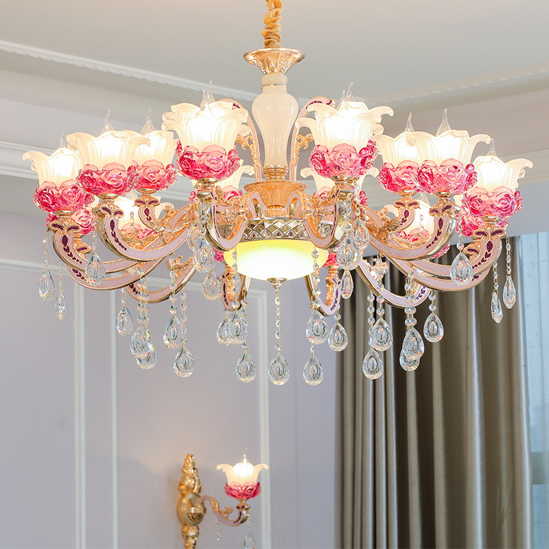 Lustre européen éclairage lampes à suspension en cristal modernes pour salon LED lampe en cristal hôtel or lustres en verre en alliage de zinc