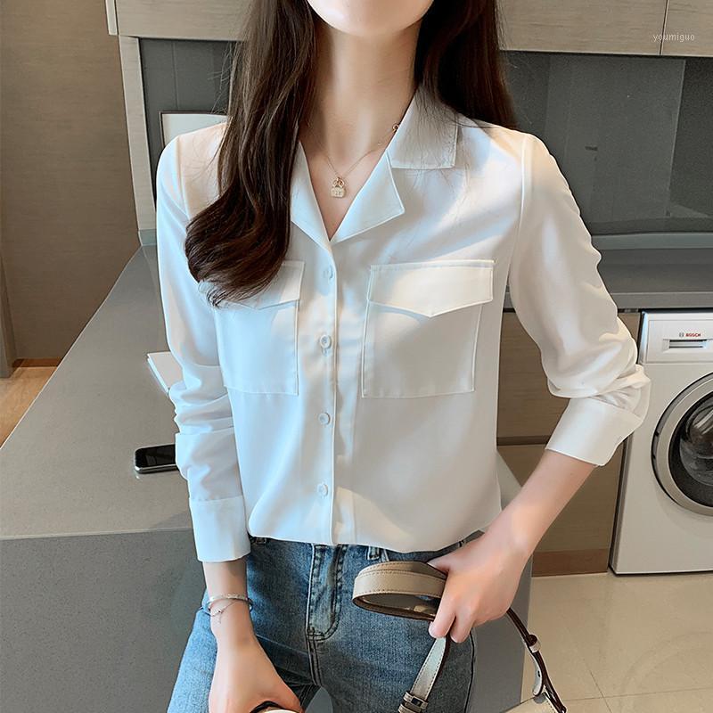 Women' Blouses & Shirts Blouse Women Korean Style Suit Collar Pockets Long Sleeve White Chiffon Single-breasted Autumn 2022 Clothes
Women' Blouses & Shirts Blouse Women Korean Style Suit Collar Pockets Long Sleeve White Chiffon Single-breasted Autumn 2022 Clothes