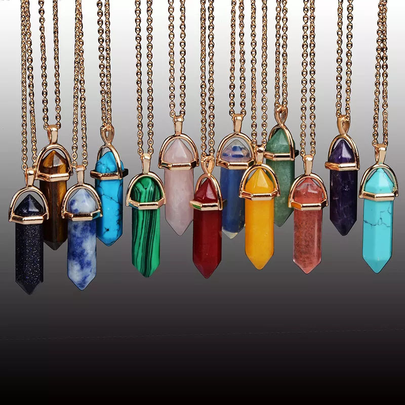 Natural Stone Chakra Gemstone Necklace for Women Men Reiki Healing Point Crystal Quartz Pendant Charm Necklaces With Leather Chain Promotion Jewelry G