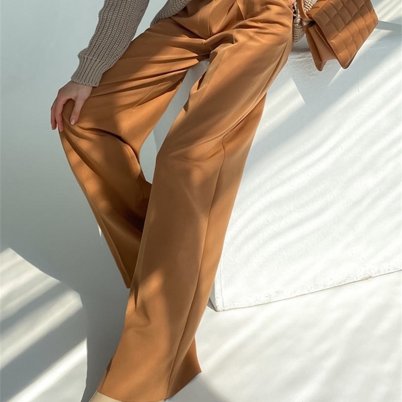 Women's Wide Trousers Suits Autumn Vintage Office Wear Straight Pant Stacked Elegant Loose Casual Oversize Pants for Women 220325