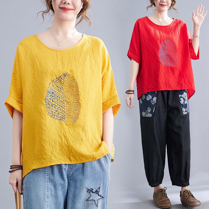 Women's T-Shirt Summer Retro Patchwork Print O-Neck 2022 Loose Leisure Short Sleeve All-match Cotton Linen Women Tops T-ShirtsWomen's, Yellow
Women's T-Shirt Summer Retro Patchwork Print O-Neck 2022 Loose Leisure Short Sleeve All-match Cotton Linen Women Tops T-ShirtsWomen's, Yellow