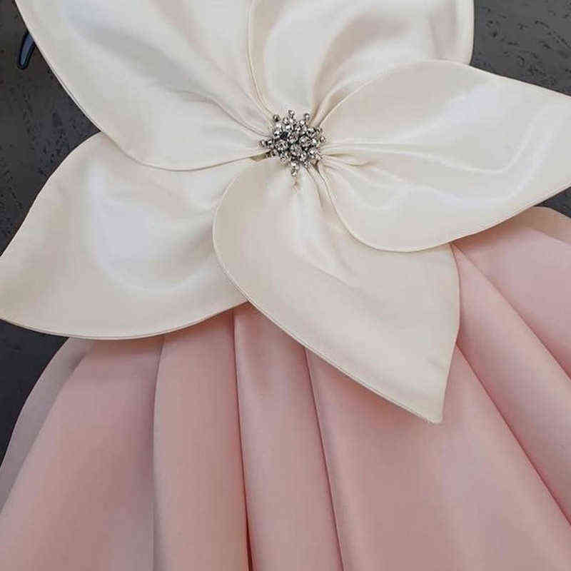 Baby Girl Princess Satin Dress Sleeveless Big Flower Child Vintage Party Pageant Birthday Wedding Ball Gown Baby Clothes 1-12Y Y220510