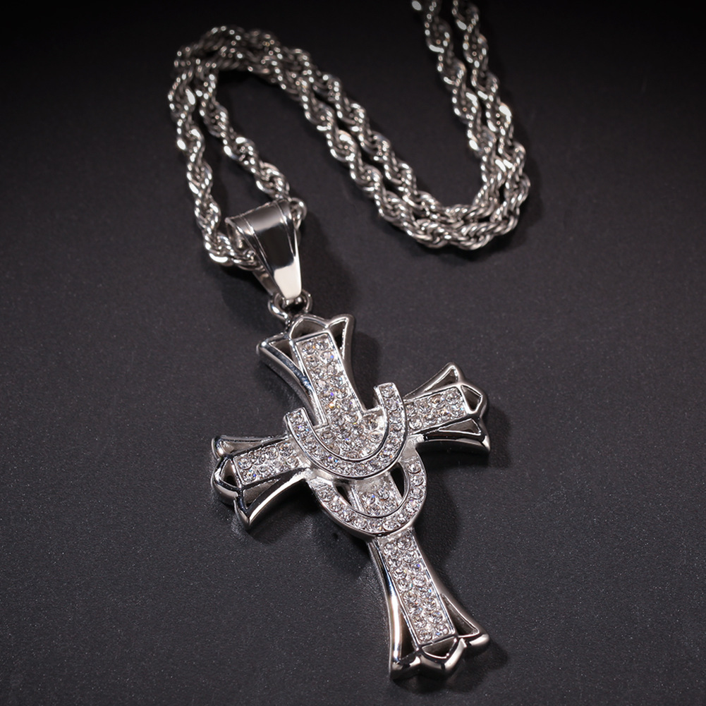 Shining Cross Pendants Necklace Jewelry Stainless Steel 18K Real Gold Plated Men Gift Religious Jewelry
