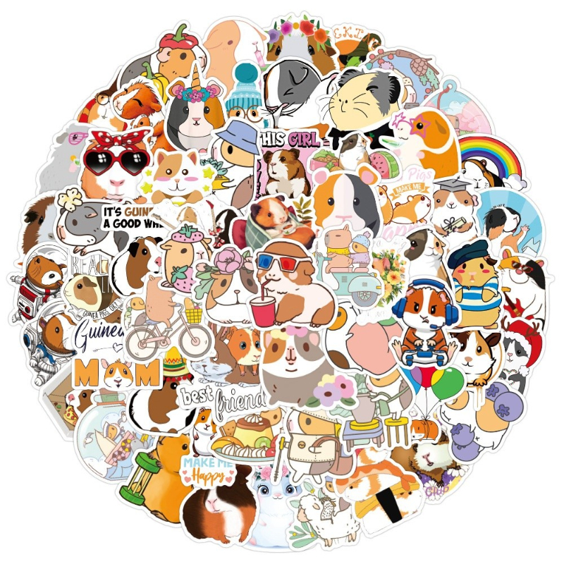 50Pcs/Lot Cute Cartoon Guinea Pig Sticker Graffiti Stickers Cavia Porcellus Laptop Skateboard Car Stickers Luggage Decals