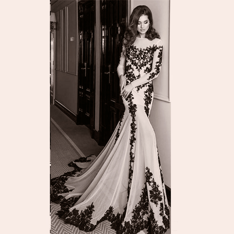 Vintage Pink And Black Mermaid Wedding Dresses Long Sleeves Lace Appliques Bride Dress Sexy Sheer Neck Lace-up Back Formal Bridal Gowns Gothic Robe De