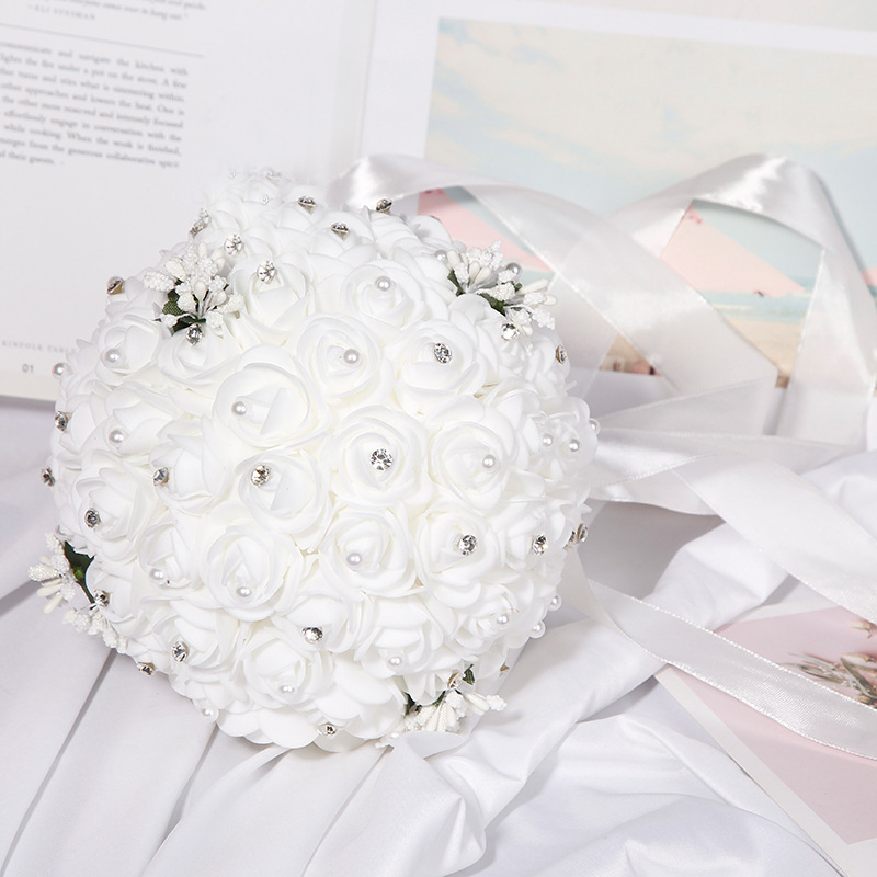 Simulation bride married with flowers Western-style hot selling new white pearl rhinestones
