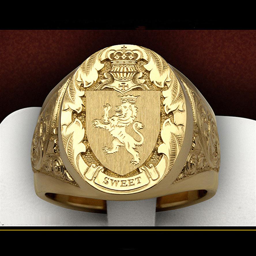 Fashion Gold Color Hand Carved Ring For Men High Quality Lion Crown Signet Rings Personality Male Seal Punk Party Jewelry Gifts2710
Fashion Gold Color Hand Carved Ring For Men High Quality Lion Crown Signet Rings Personality Male Seal Punk Party Jewelry Gifts2710