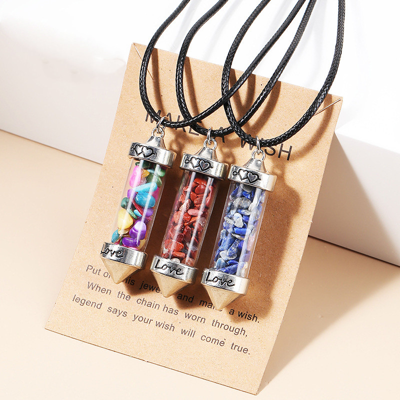 Natural Crystal Crushed Stone Wishing lOVE Bottle Cone Pendulum Pendant Necklace Make Wish Card Necklaces Healing for Women Men
Natural Crystal Crushed Stone Wishing lOVE Bottle Cone Pendulum Pendant Necklace Make Wish Card Necklaces Healing for Women Men