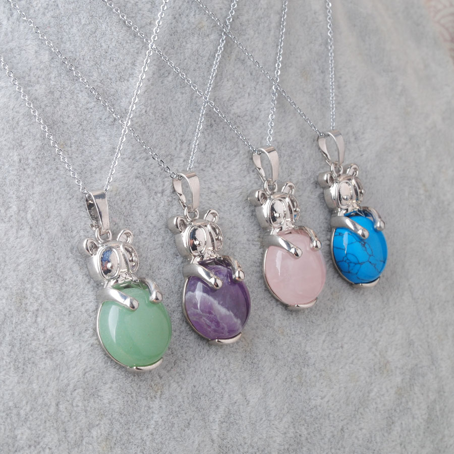 WOJIAER Cute Natural Animal The Rabbit Pendant & Necklaces bead Round Jewelry for Women BE906