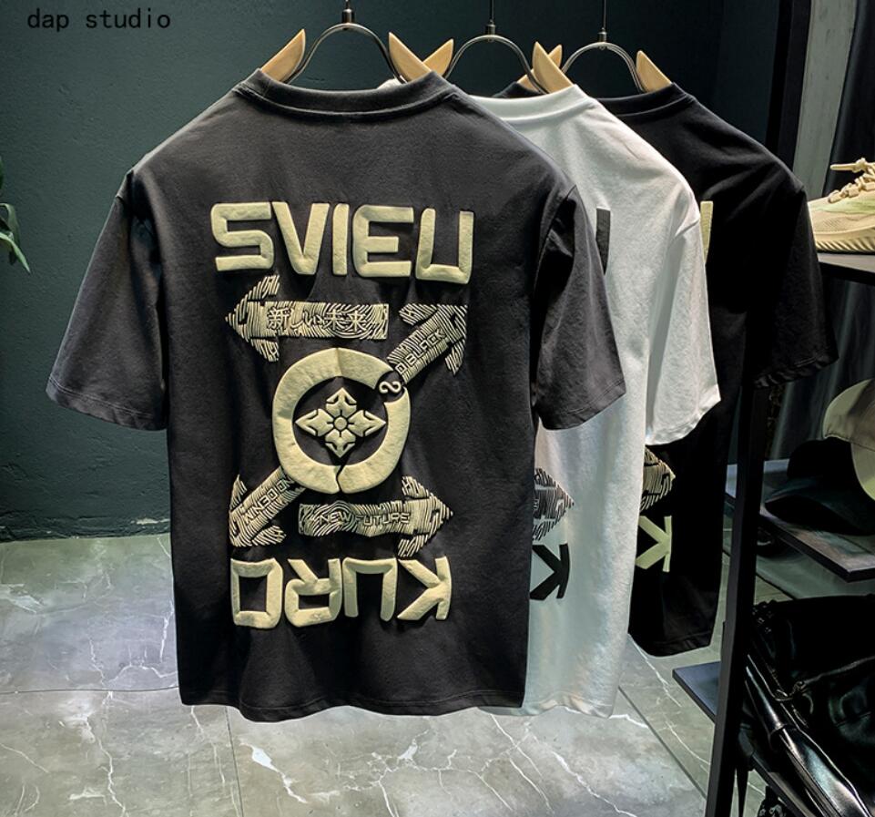 Short-sleeved t-shirt men's 2022 new tide brand summer ins trend all-match t-shirt foam printing top tide
