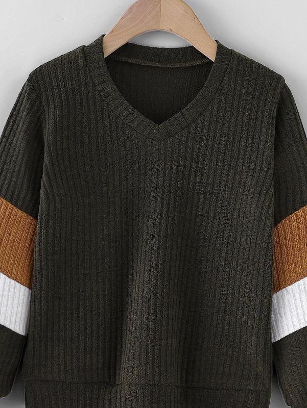 Toddler Boys V Neck Color Block Sweatshirt SHE