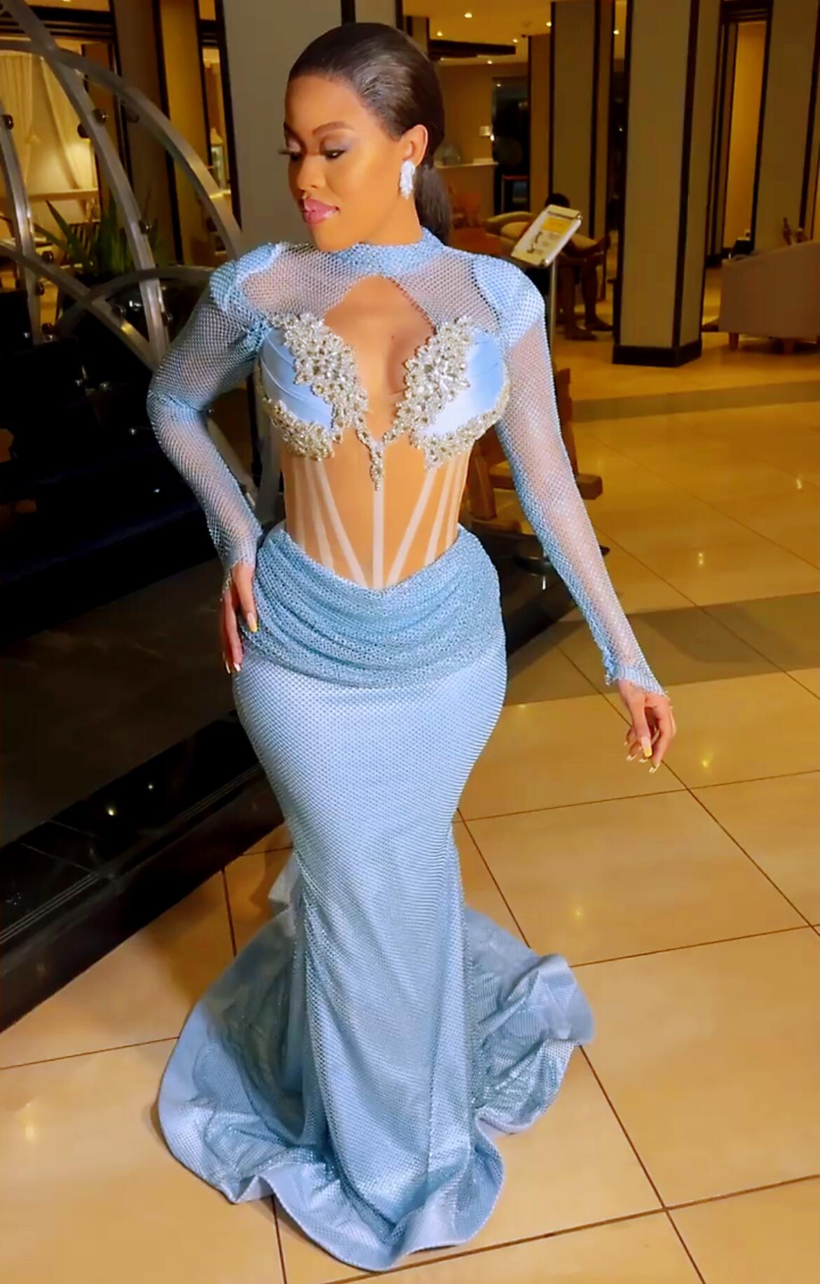 Plus Size Arabic Aso Ebi Mermaid Luxurious Sexy Prom Dresses Beaded Crystals Evening Formal Party Second Reception Birthday Engagement Gowns Dress ZJ7
