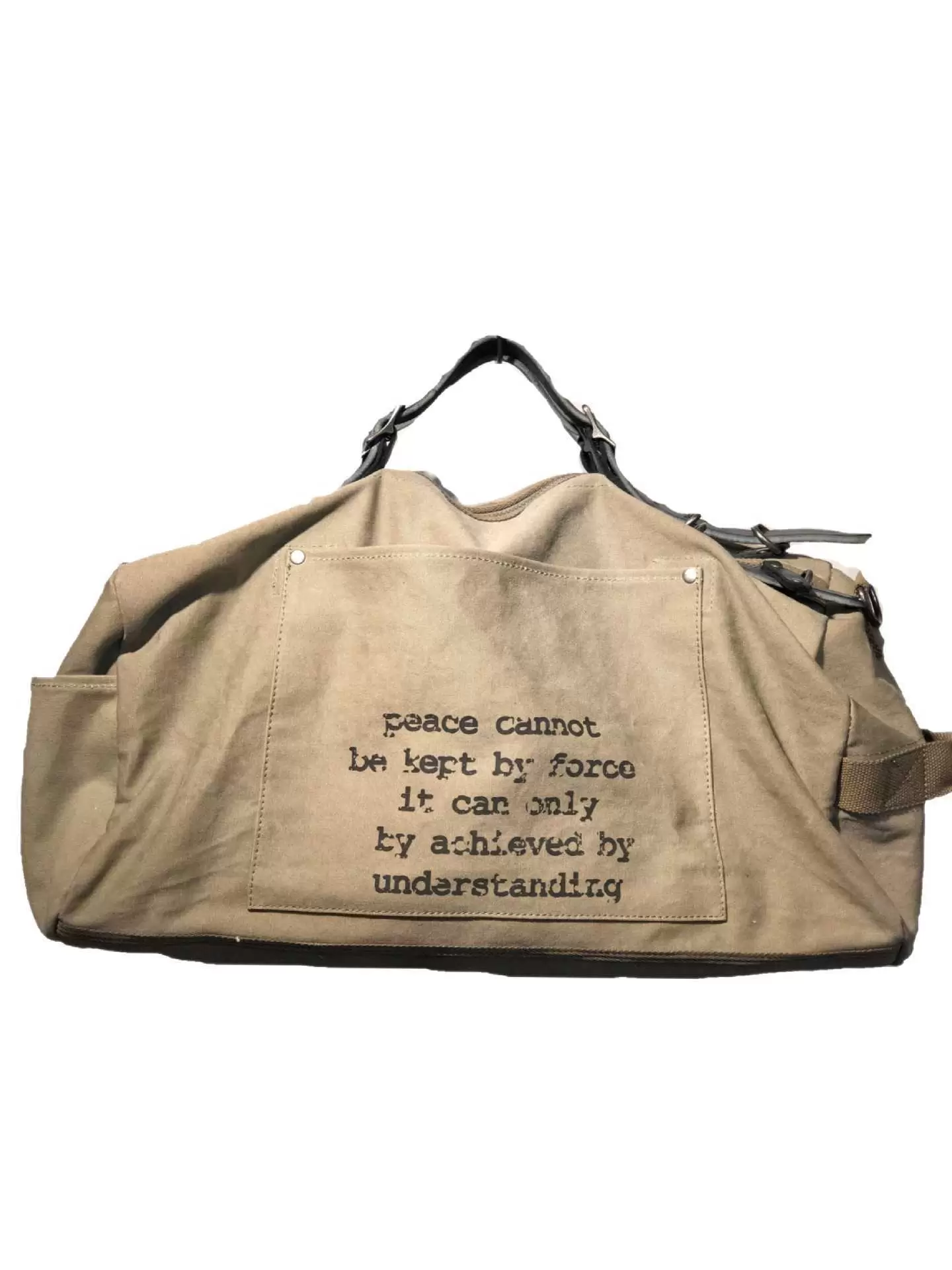 Suitcases Men's Msenger Ami Khaki Encrypted Canvas with Tree Cream Cowhide Travel Bag