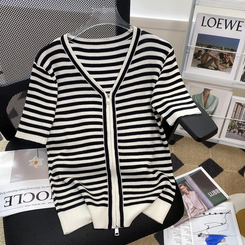 Women' Knits & Tees Oversized Fashion Loose Striped Zipper V-neck Knitted Cardigan Women' Casual Single-breasted Thin Sweater Female 2, Pea green stripes
Women' Knits & Tees Oversized Fashion Loose Striped Zipper V-neck Knitted Cardigan Women' Casual Single-breasted Thin Sweater Female 2, Pea green stripes