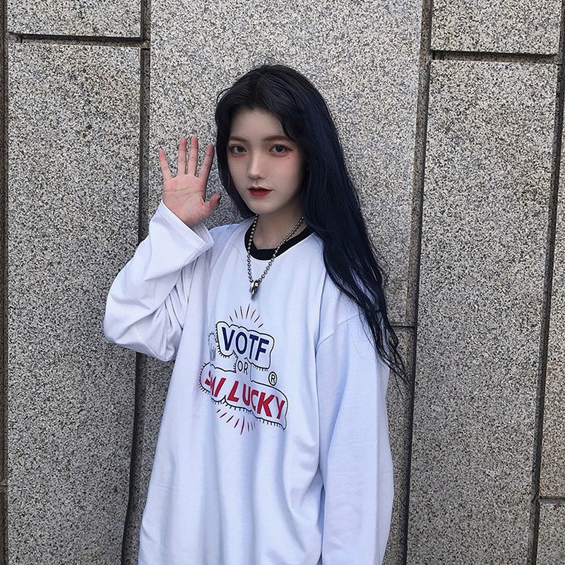 harajuku Loose T-Shirts for Women spring Autumn female t-shirt Casual O-Neck stripe Long Sleeve Oversized top Hip Hop Streetwear 220321