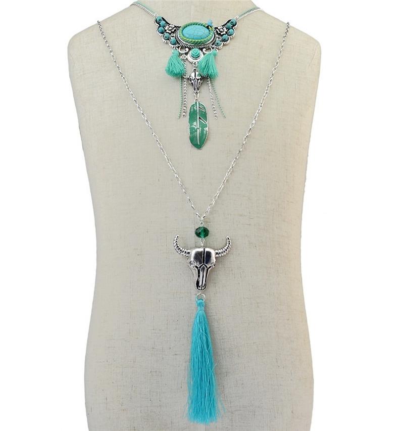 

Pendant Necklaces 2022 Turquoise Necklace Bohemia Multilayer Tauren Sweater Chain Jewelry Wholesale For Women Layered