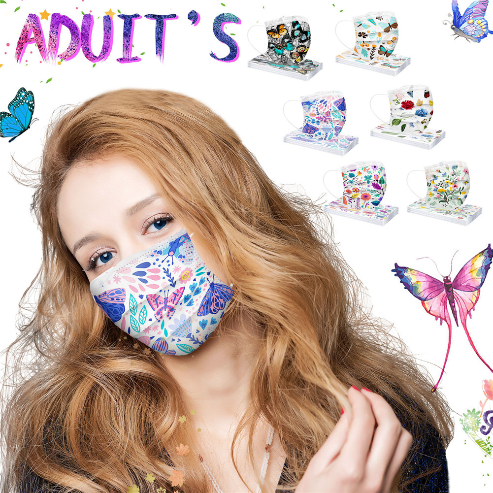 

Disposable Face Masks Breathable Butterfly Printed 3-Ply Non-Woven Cup Dust Masks with Elastic Earloop for Adults Daily Use