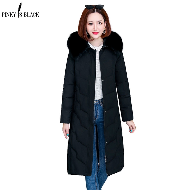 PinkyIsBlack Fashion Winter Jacket Women Big Fur Hooded Thick Down Parkas Long Female Jacket Coat Slim Warm Winter Coat Outwear 201019