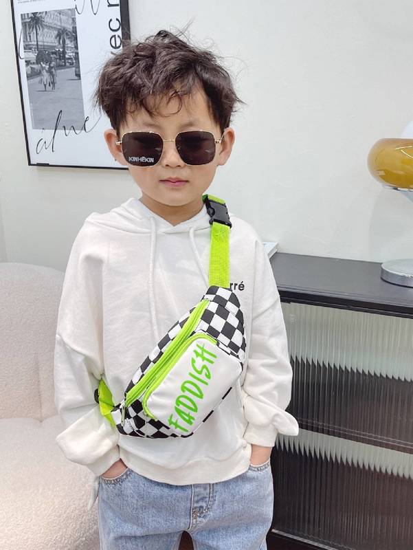 Kids Checkered & Letter Graphic Fanny Pack SHE