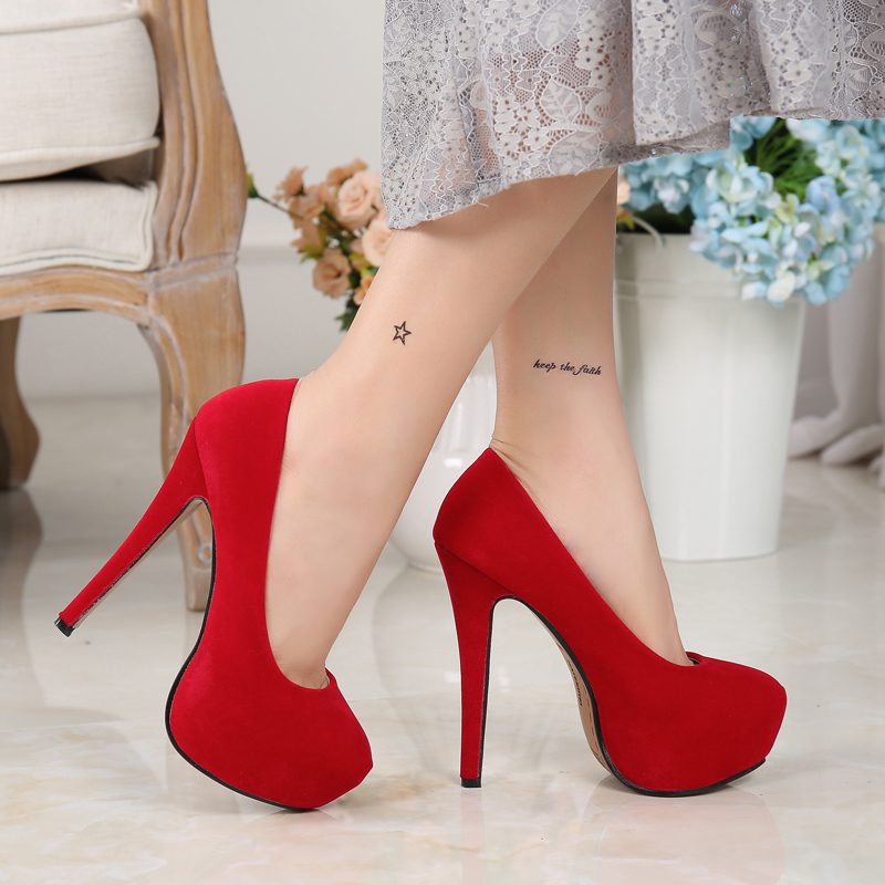 MAIERNISI High Heels Women Pumps Fashion Flock Sandals 4cm Platform Wedding Casual Thin Womens Shoes Plus Size 220328