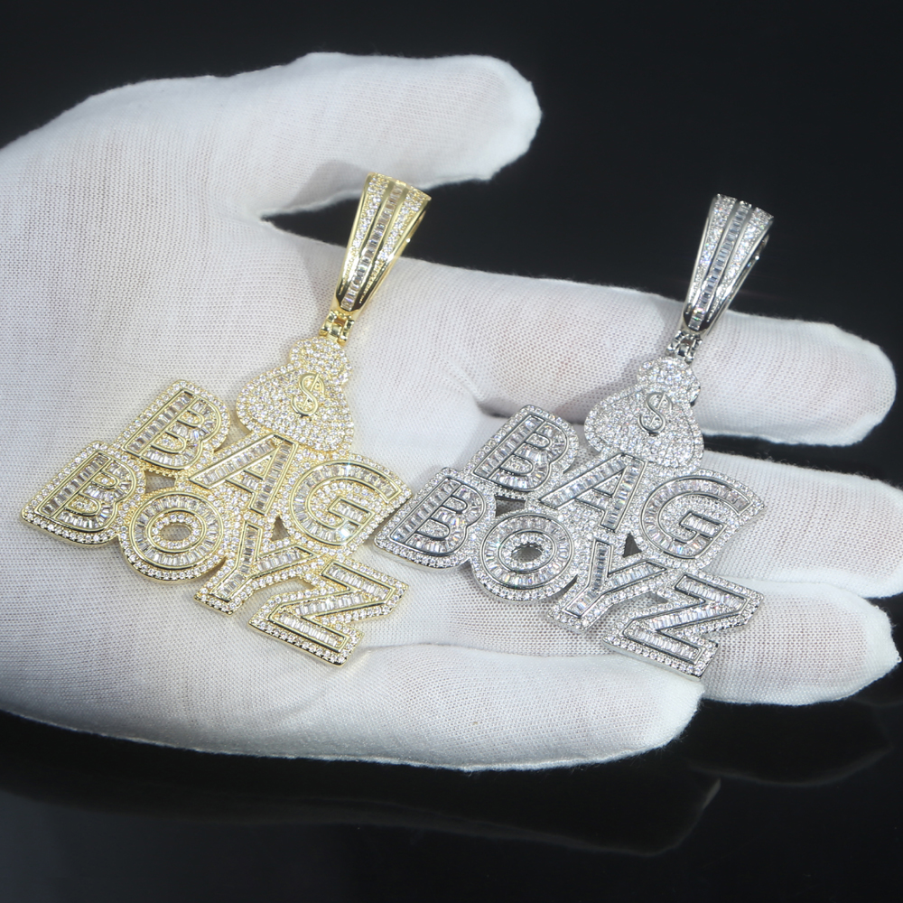 New CZ Letters Bag Boyz Pendant Necklace Iced Out Bling 5A Cubic Zircon Dollar Symbol Money Charm Fashion Hip Hop Men Jewelry
