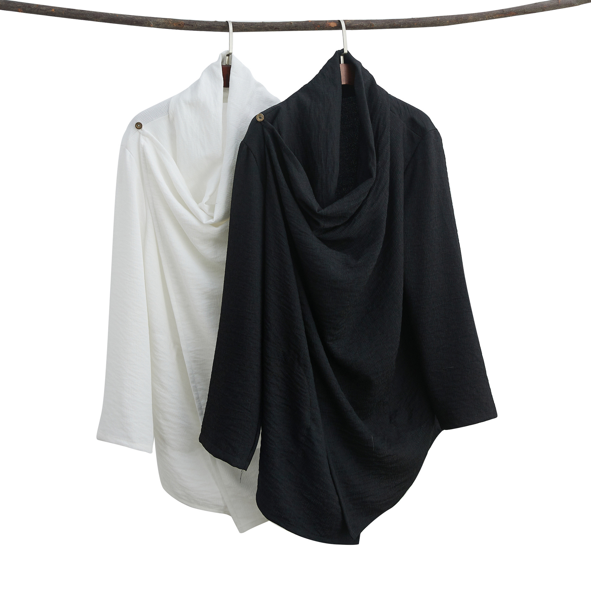 Summer Asian ethnic clothing Traditional Tang Suit Chinese Style Men Tops long sleeve oriental costume Black white causual loose outfit