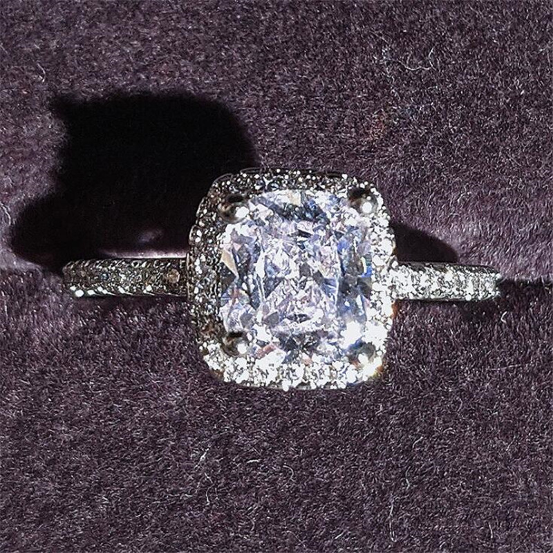 Sparkling Wedding Rings Luxury Jewelry 925 Sterling Silver Cushion Shape 5A Cubic Zircon CZ Diamond Gemstones Party Eternity Women Couple Ring Set Gif